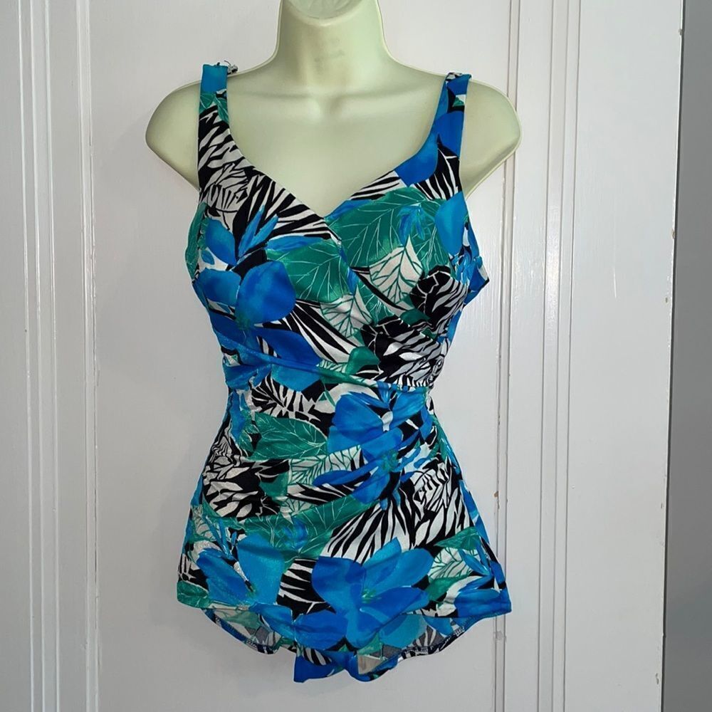 Vtg 70s/80s Roxanne tropical‎ flower one piece swimsuit